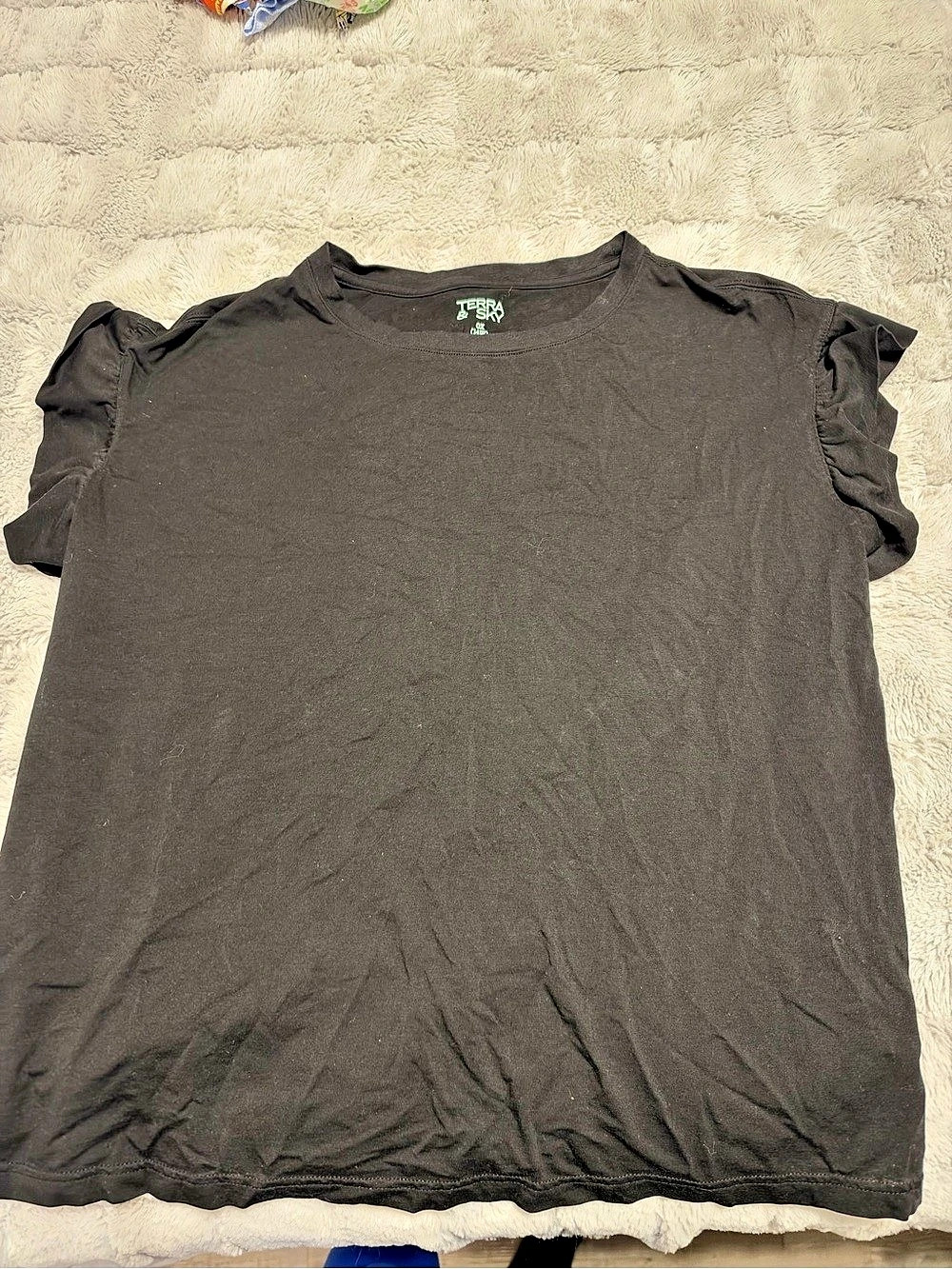 Terra & Sky Ruffle Sleeve Top in Black Size 0X (14W)